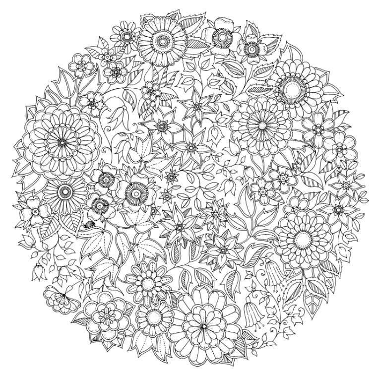 Coloring Circular pattern of flowers. Category coloring for adults. Tags:  Bathroom with shower.