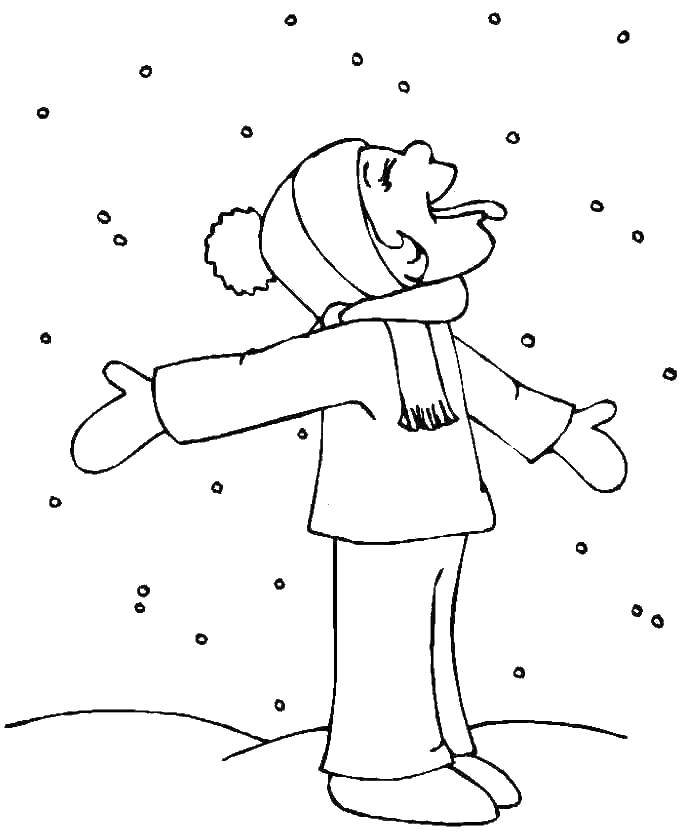 Название: Раскраска Ловля снежинок языком. Категория: раскраски зима. Теги: Зима, дети, каток, веселье.