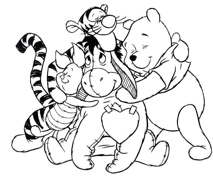 Coloring Favorite friends. Category Cartoon character. Tags:  Cartoon character, Winnie the Pooh, Piglet, Eeyore, Tiger.
