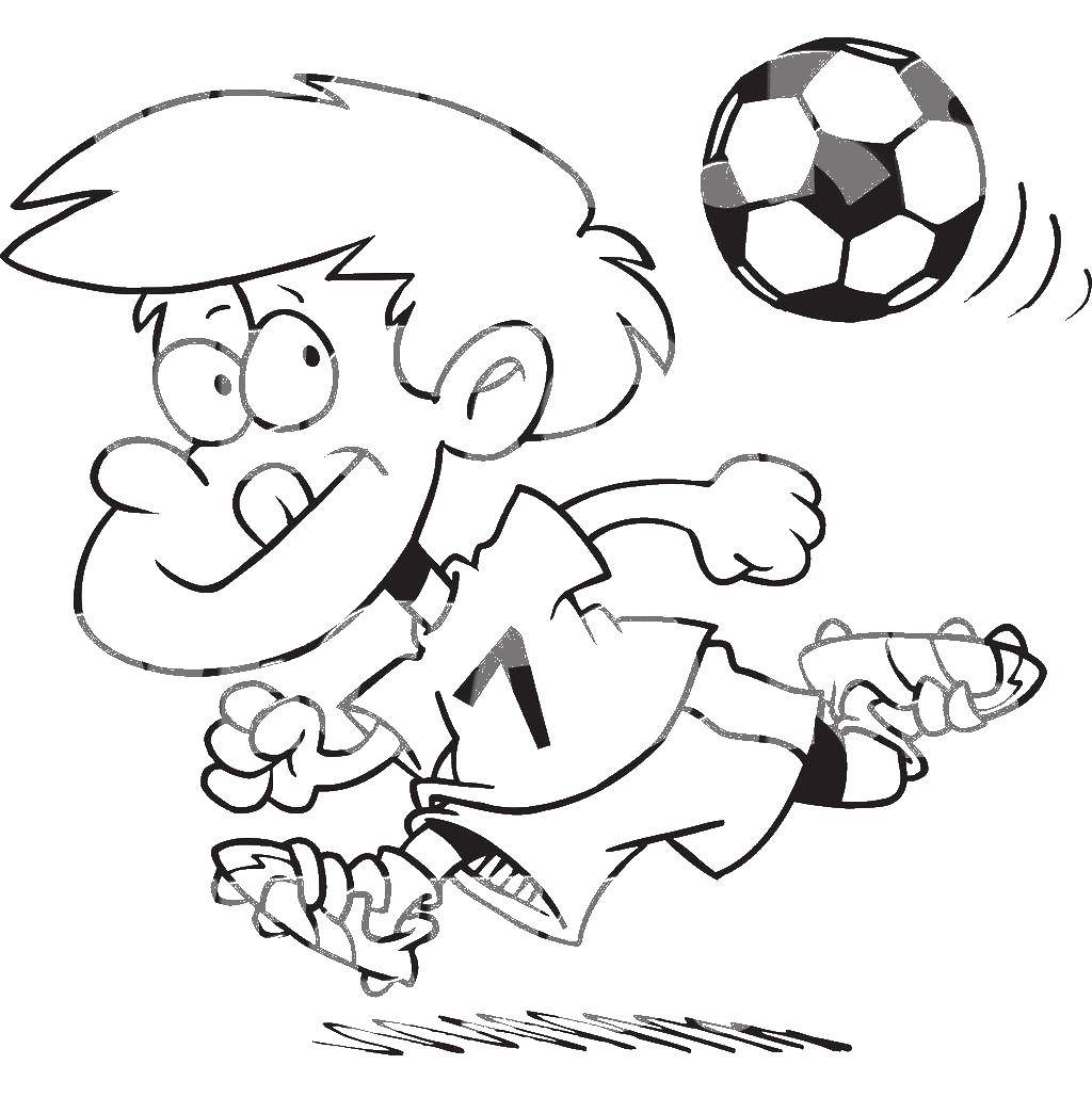 Название: Раскраска Мальчик в футбольных кедах. Категория: контур мальчика. Теги: Мальчик, мяч.