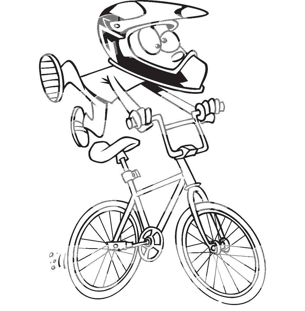 Coloring The boy in the helmet on the bike. Category the contour of the boy. Tags:  Boy, bike.