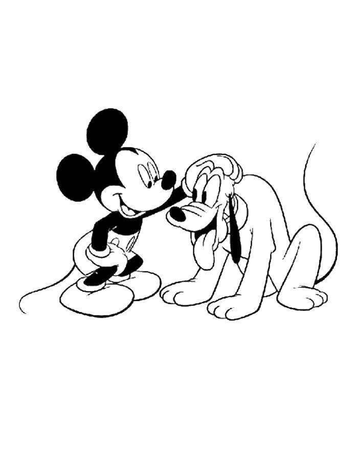Coloring Mickey mouse and doggy. Category Mickey mouse. Tags:  Mickey mouse, dog, cartoons.