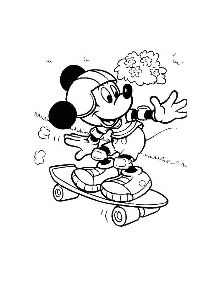 Coloring Mickey mouse rides a skateboard. Category Mickey mouse. Tags:  Mickey mouse.