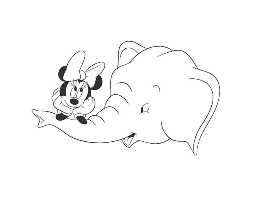 Coloring Minnie mouse and elephant. Category Mickey mouse. Tags:  Mickey mouse, Minnie mouse, elephant.