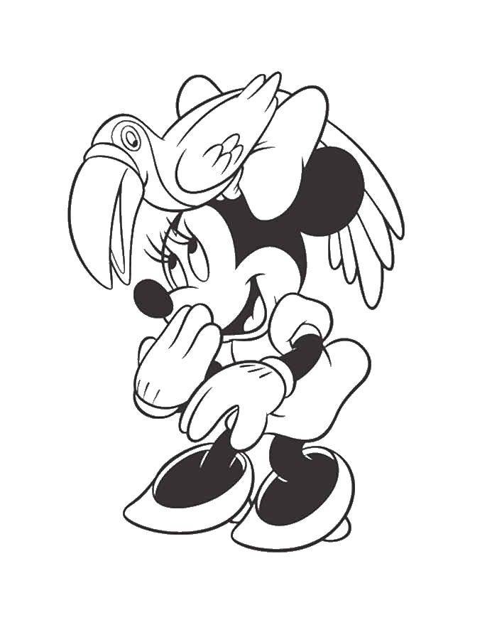 Coloring Minnie mouse with a bird. Category Mickey mouse. Tags:  Minnie mouse, Mickey mouse.