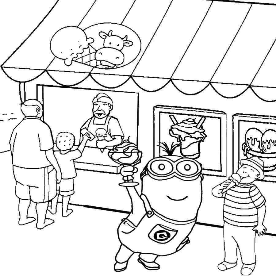 Coloring Mignon and ice cream. Category the minions. Tags:  minions, cartoons, ice cream.