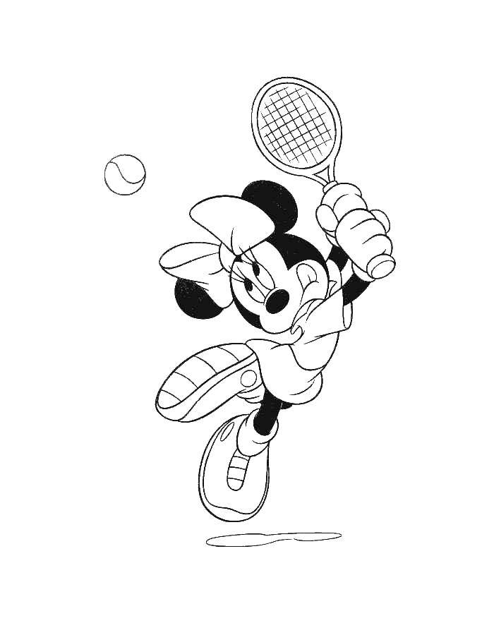 Coloring Mrs. mouse playing tennis. Category Mickey mouse. Tags:  Mickey mouse, Mrs. mouse, tennis.