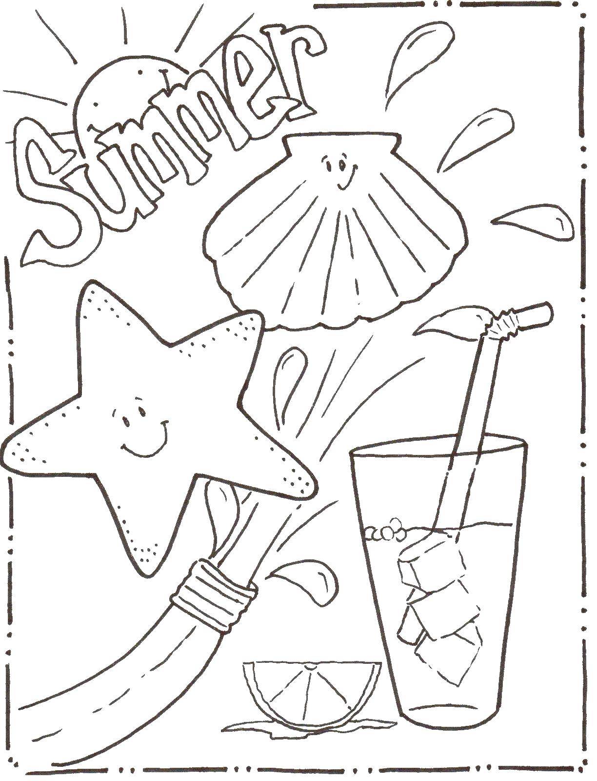 Название: Раскраска Морская звезда и ракушка веселятся на пляже летом. Категория: лето. Теги: Лето, пляж, отдых, веселье, подводный мир.