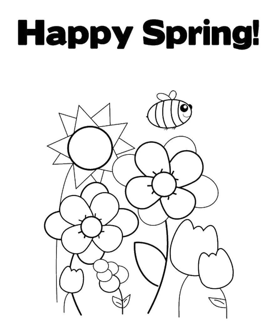 Название: Раскраска Пчелка и цветы.. Категория: Весна. Теги: веска, пчелка, цветы.