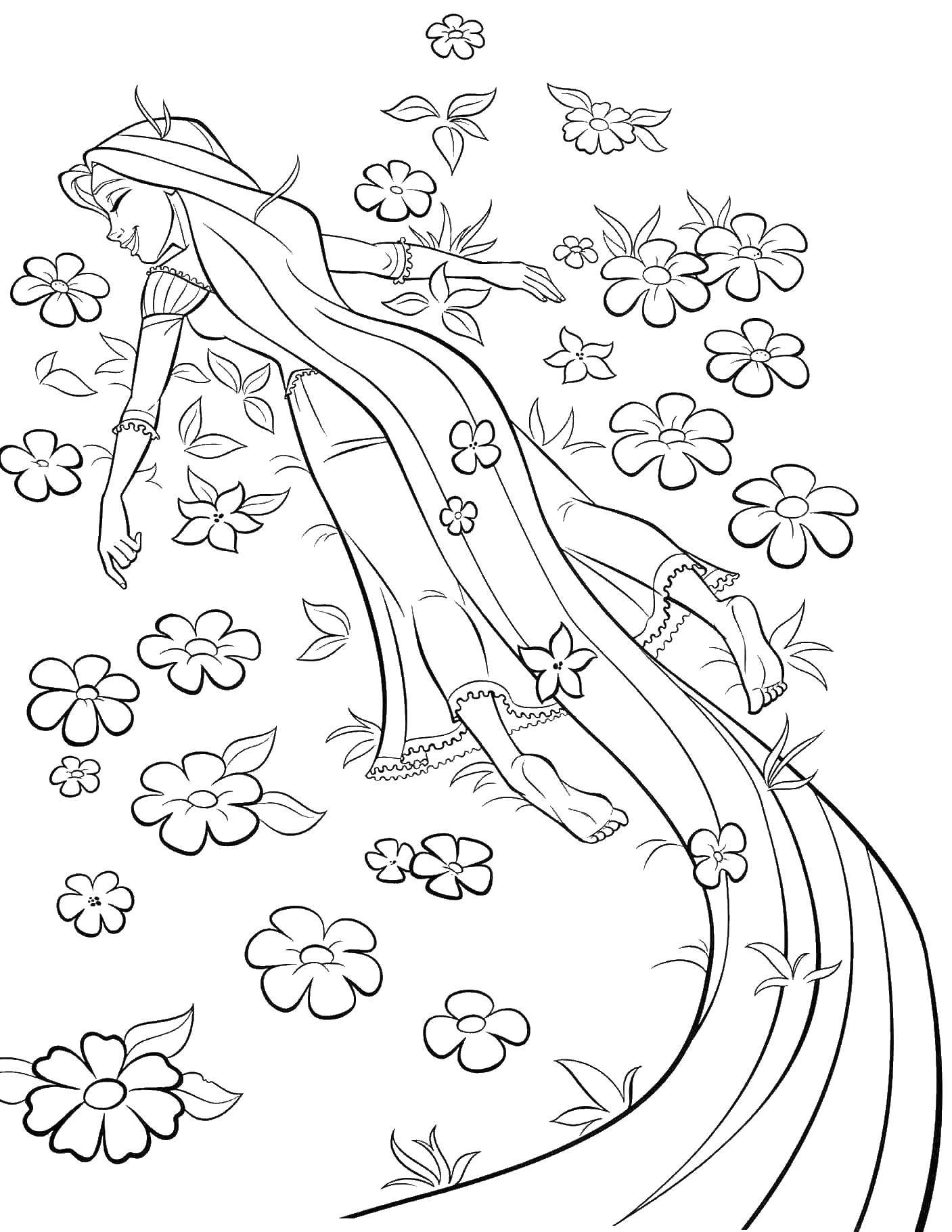 Coloring Rapunzel is lying on a meadow. Category coloring pages Rapunzel tangled. Tags:  Rapunzel .