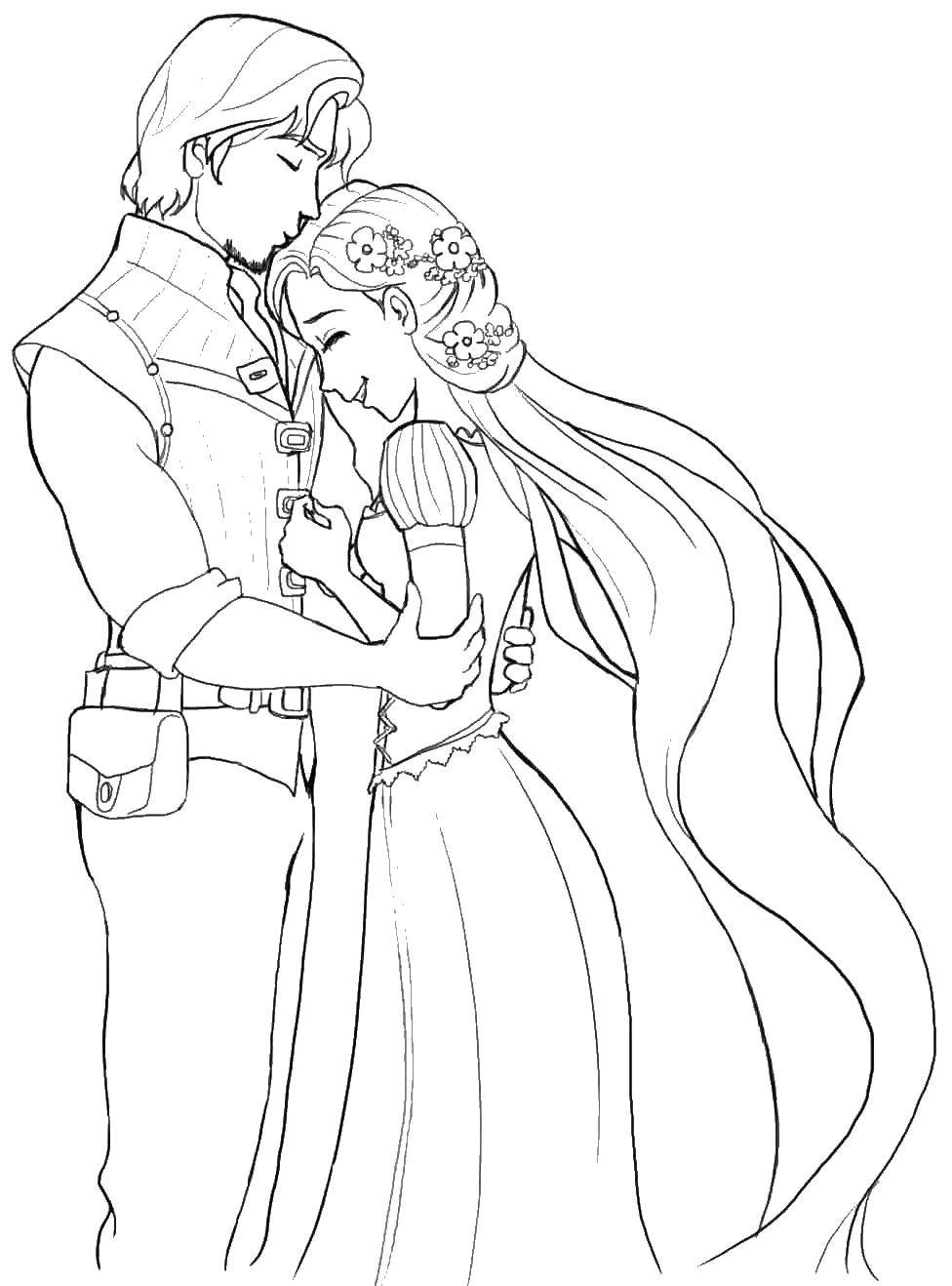 Coloring Rapunzel hugs her Prince. Category coloring pages Rapunzel tangled. Tags:  Rapunzel , the Prince.