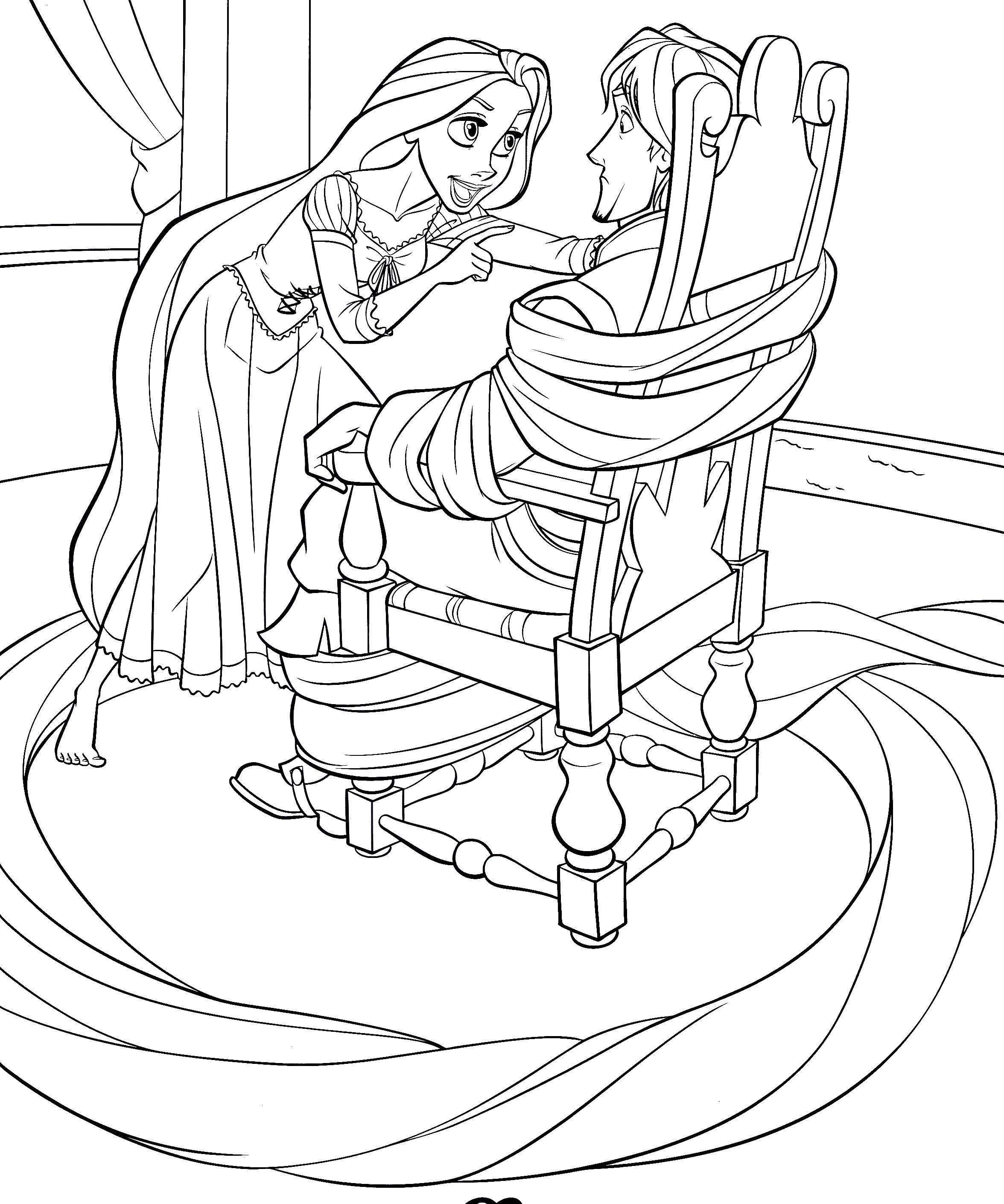 Coloring Rapunzel caught Flynn. Category coloring pages Rapunzel tangled. Tags:  Rapunzel .
