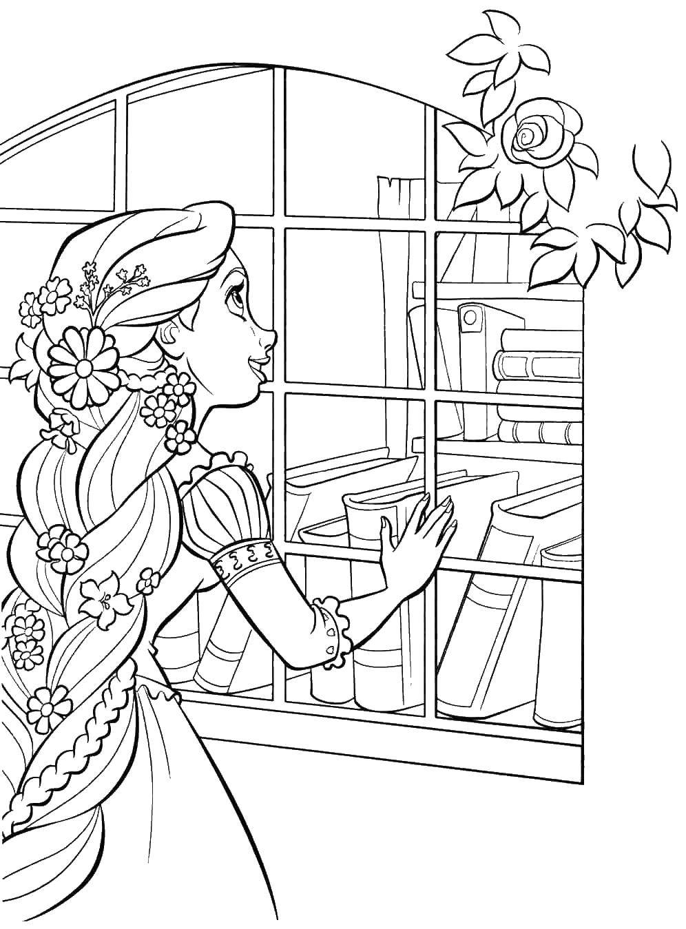 Coloring Rapunzel looks Vetrino. Category coloring pages Rapunzel tangled. Tags:  Rapunzel , the Prince.