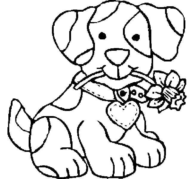 Название: Раскраска Щеночек с цветком. Категория: Животные. Теги: животные, собака, щенок, пес.