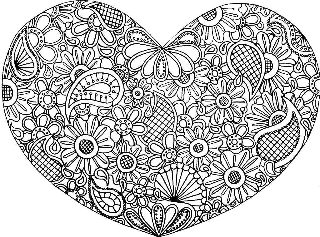 Название: Раскраска Сердце в узоре. Категория: узоры. Теги: узоры, цветы.