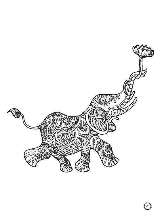 Coloring Elephant holding flower. Category coloring antistress. Tags:  Bathroom with shower.