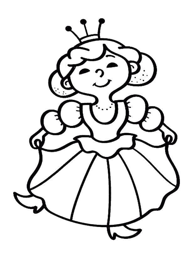 Название: Раскраска Весёлая принцесска. Категория: раскраски для маленьких. Теги: Принцесса, платье.
