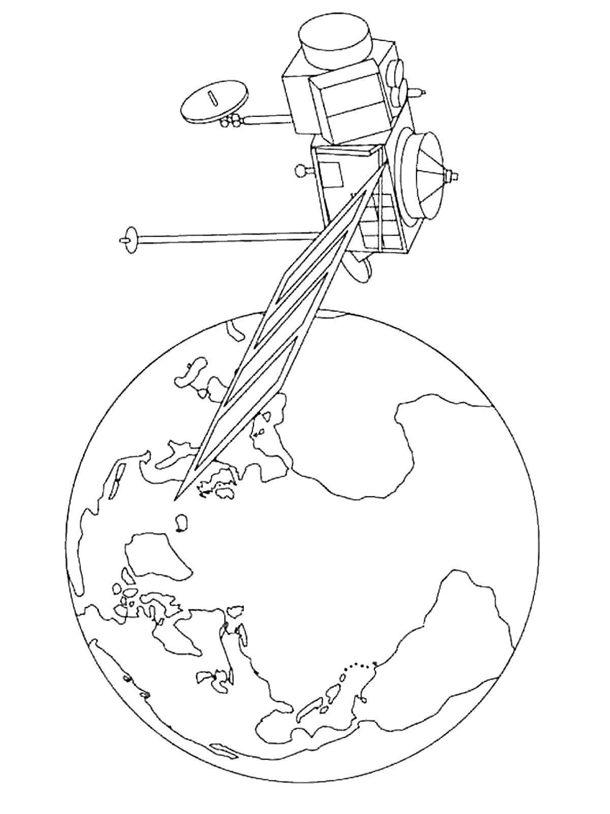 Coloring Earth and moon. Category The day of cosmonautics. Tags:  space, planet, rocket, Gagarin cosmonautics day, satellite.