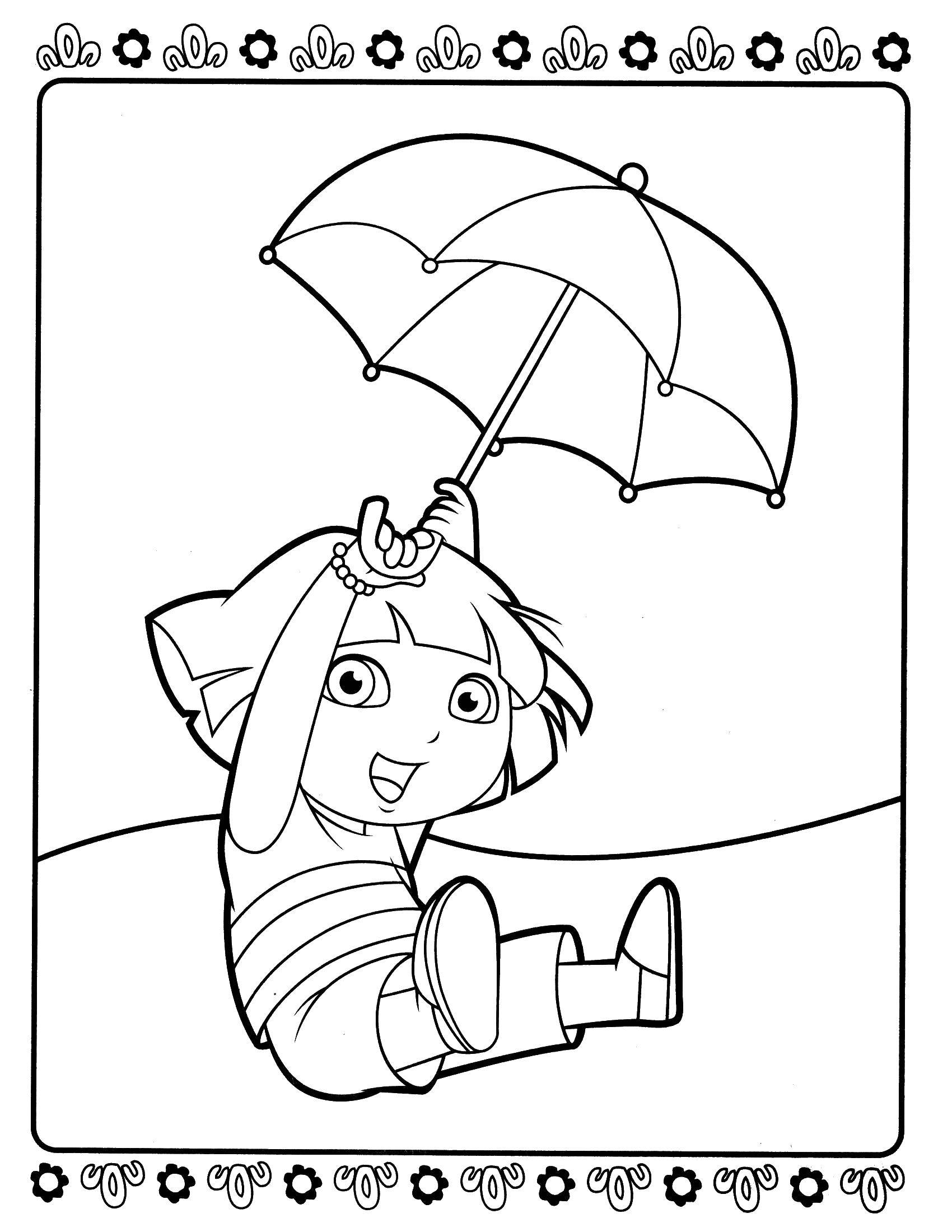 Розмальовки  Даша летить на парасольці. Завантажити розмальовку Персонаж з мультфільму.  Роздрукувати ,даша мандрівниця,