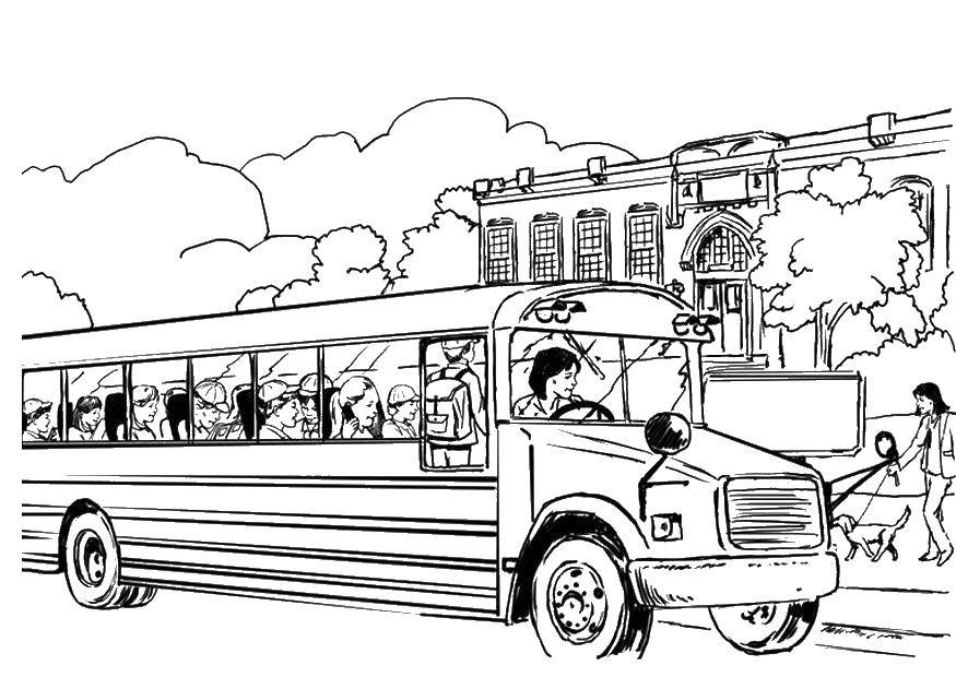 Опис: розмальовки  Діти дивляться з вікон. Категорія: школа. Теги:  Школа, автобус, учні.