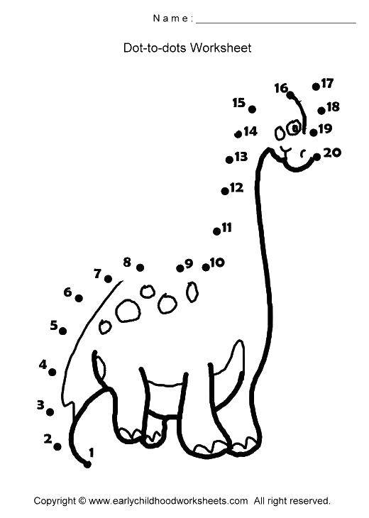 Розмальовки  Домалюй динозаврика по точкам. Завантажити розмальовку за номерами, по точках, динозаври.  Роздрукувати ,Намалюй по точках,