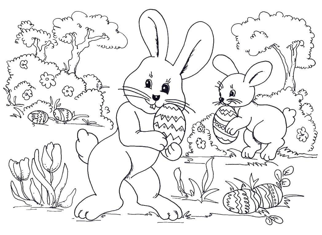 Розмальовки  Великодні кроленята. Завантажити розмальовку Паска, яйця, візерунки, кролик.  Роздрукувати ,великдень,