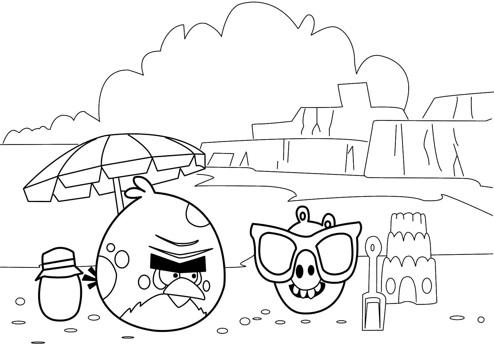 Опис: розмальовки  Пташка і свинка на пляжі. Категорія: angry birds. Теги:  Гри, Angry Birds .