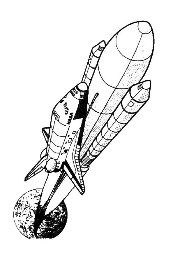 Розмальовки  Ракета стартанула. Завантажити розмальовку - космос, планета, ракета, Гагарін, день космонавтики.  Роздрукувати ,День космонавтики,
