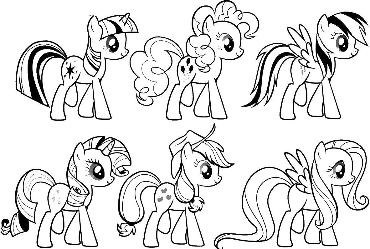 Опис: розмальовки  Шість поні. Категорія: мій маленький поні. Теги:  мій маленький поні, конячки.