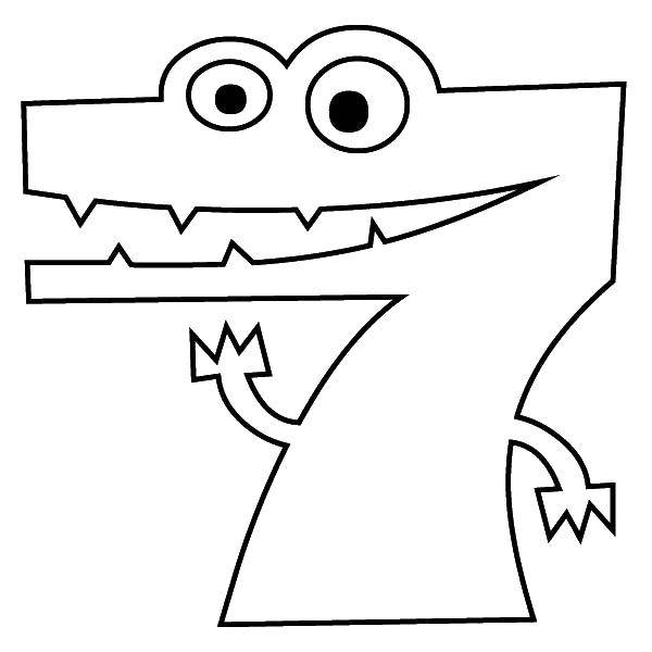 Розмальовки  Цифра 7 динозаврик. Завантажити розмальовку Цифри, лічба, числа.  Роздрукувати ,Вчимося рахувати,
