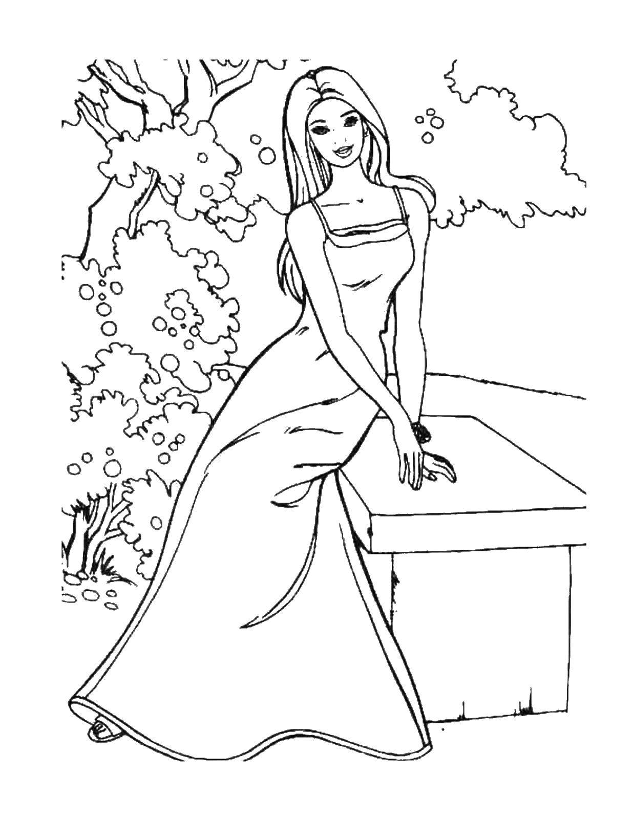 Coloring Barbie on the bench. Category Barbie . Tags:  Barbie , garden.