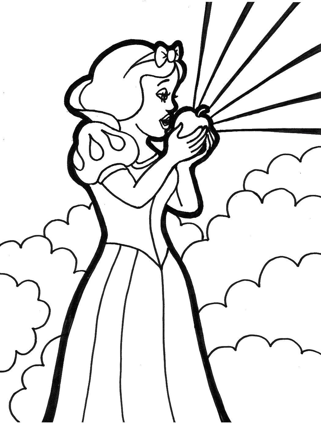 Coloring Snow white biting the Apple. Category Disney coloring pages. Tags:  , Disney characters, princesses, Snow white.