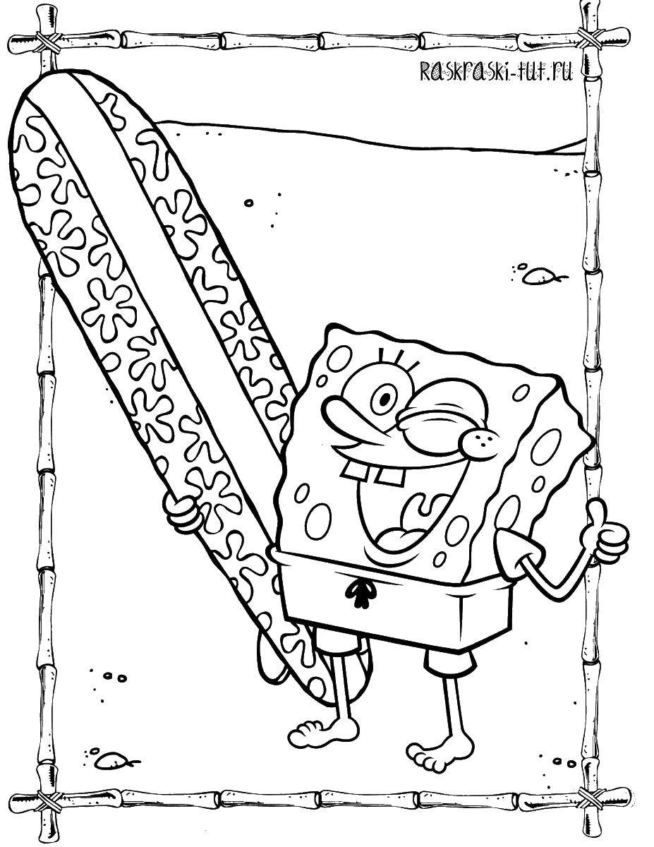 Название: Раскраска Боб любит сёрфинг. Категория: спанч боб. Теги: Персонаж из мультфильма, Спанч Боб, Губка Боб.