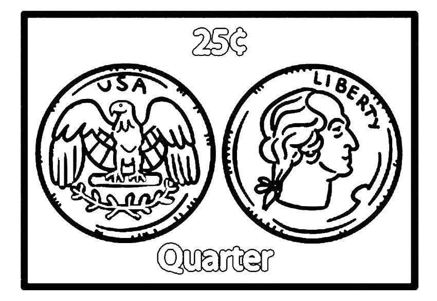 Coloring A quarter. Category The money. Tags:  money, coins, quarter.