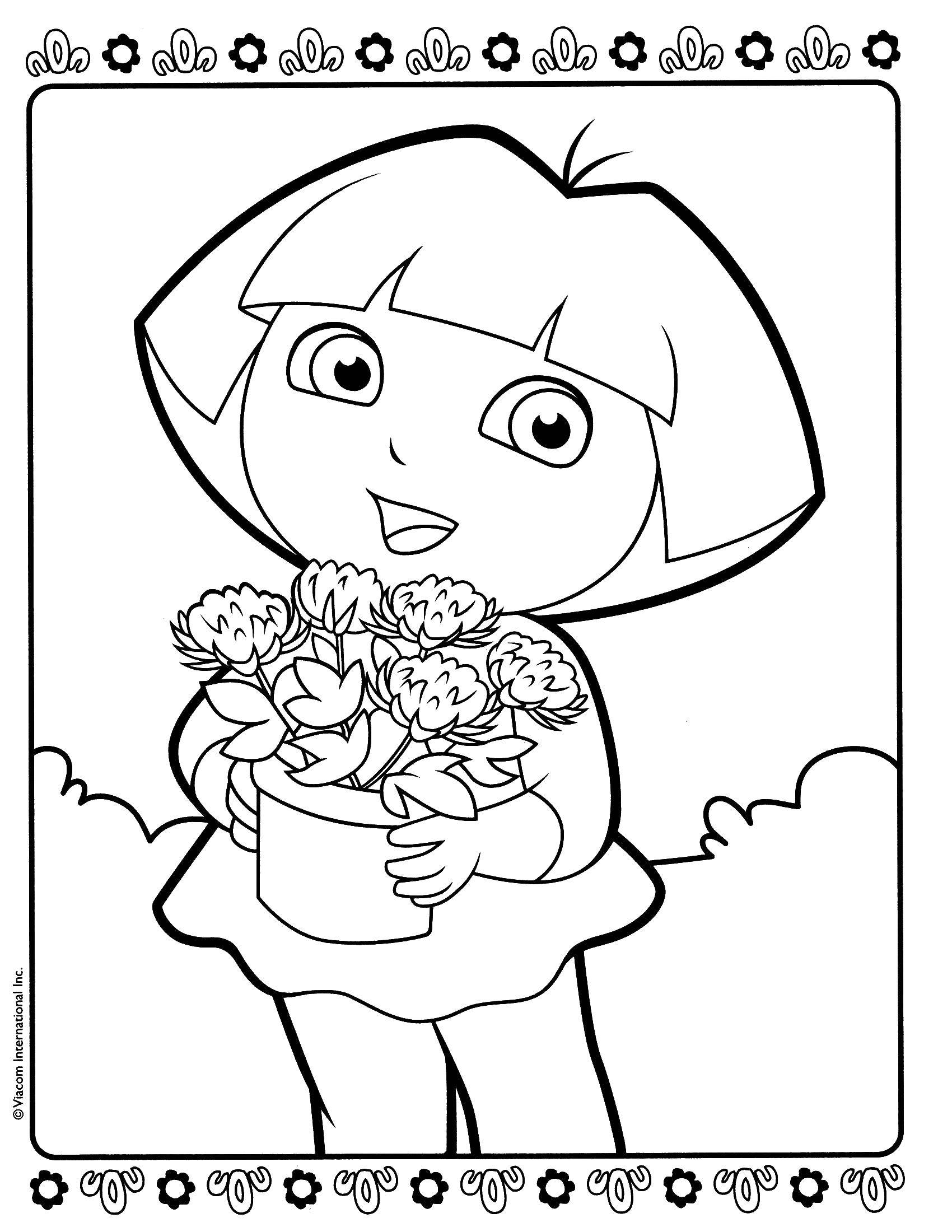 Coloring Dasha loves flowers. Category Dasha traveler. Tags:  Cartoon character.