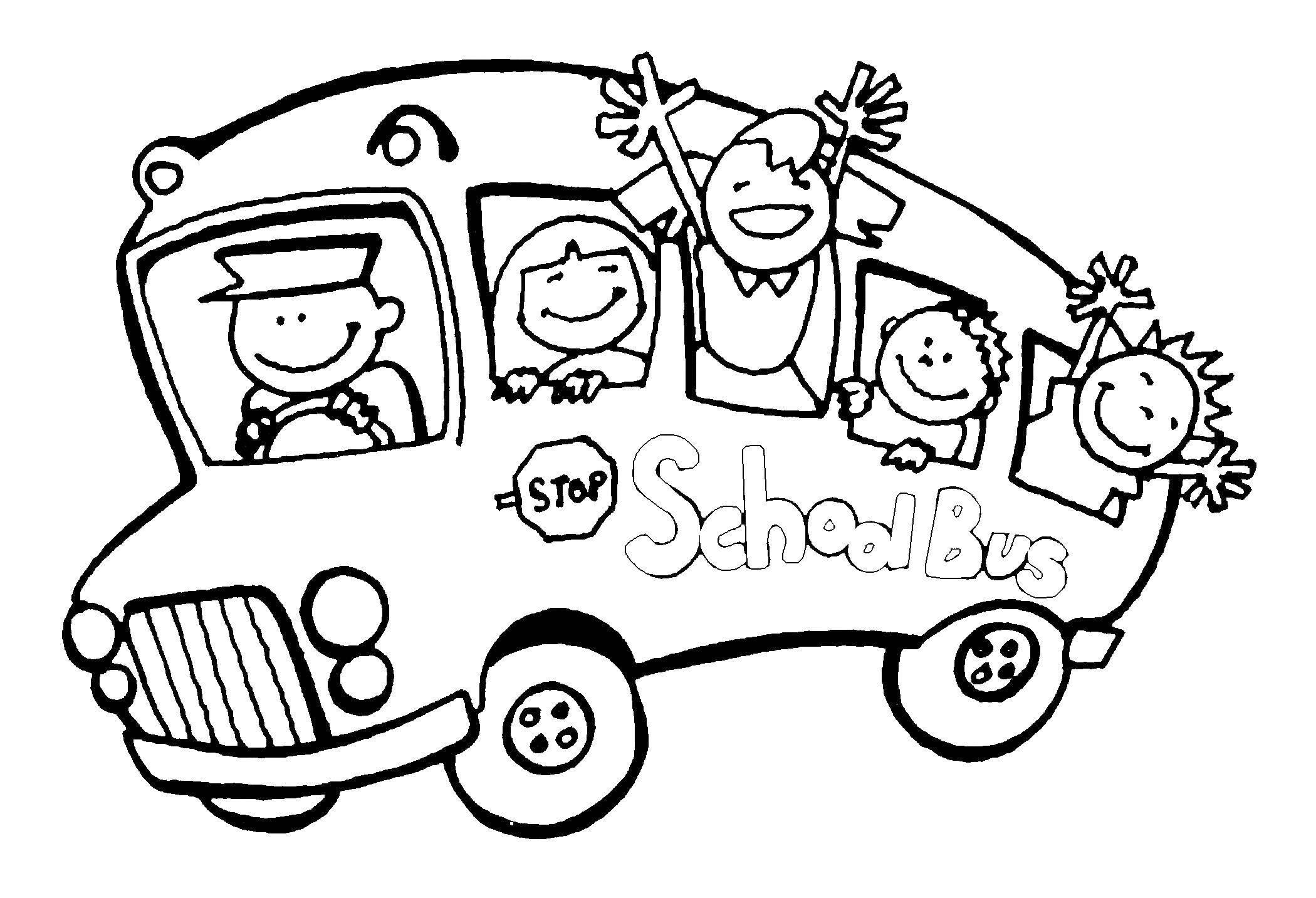 Название: Раскраска Дети в школьном автобусе. Категория: школа. Теги: Школа, автобус, ученики.
