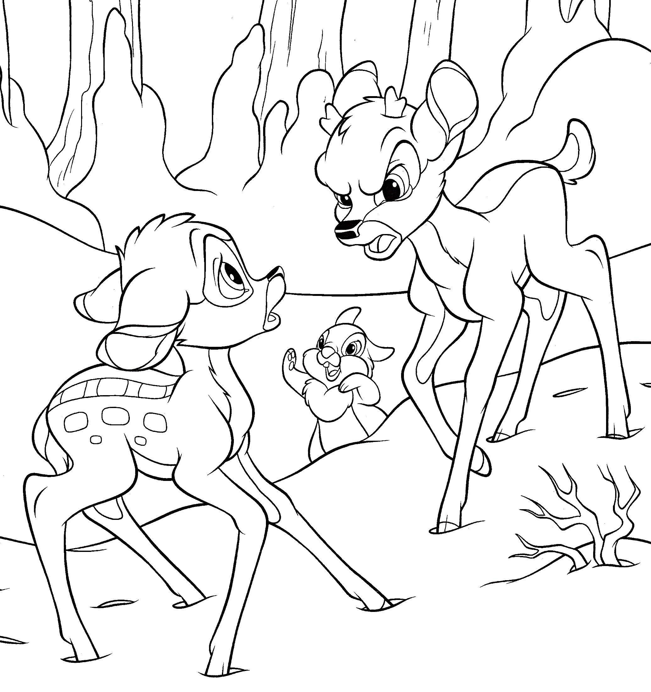 Coloring Two deer and a hare. Category Disney coloring pages. Tags:  Disney cartoons, deer, Bunny.