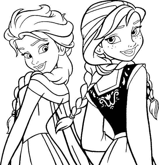 Coloring Two sisters. Category Disney coloring pages. Tags:  Disney, Elsa, frozen, Princess.