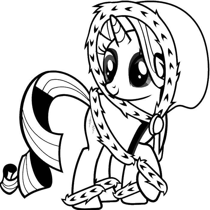 Название: Раскраска Единорожек в капюшоне. Категория: мой маленький пони. Теги: мой маленький пони, единорог, лошадка.