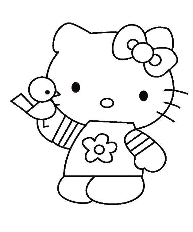 Coloring Hello kitty with a bird. Category Hello Kitty. Tags:  Hello kitty, cat, bird.