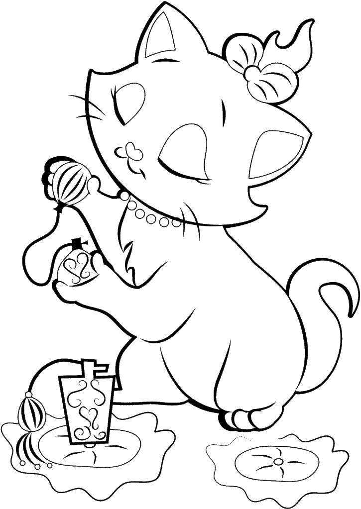 Coloring Kitty spirits. Category Disney coloring pages. Tags:  Disney cartoons, cat, perfume.