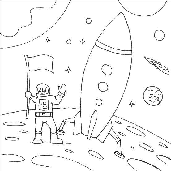 Coloring An astronaut on the moon. Category The day of cosmonautics. Tags:  astronaut.
