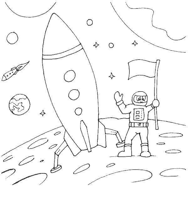 Coloring An astronaut on the moon. Category The day of cosmonautics. Tags:  space, rocket.