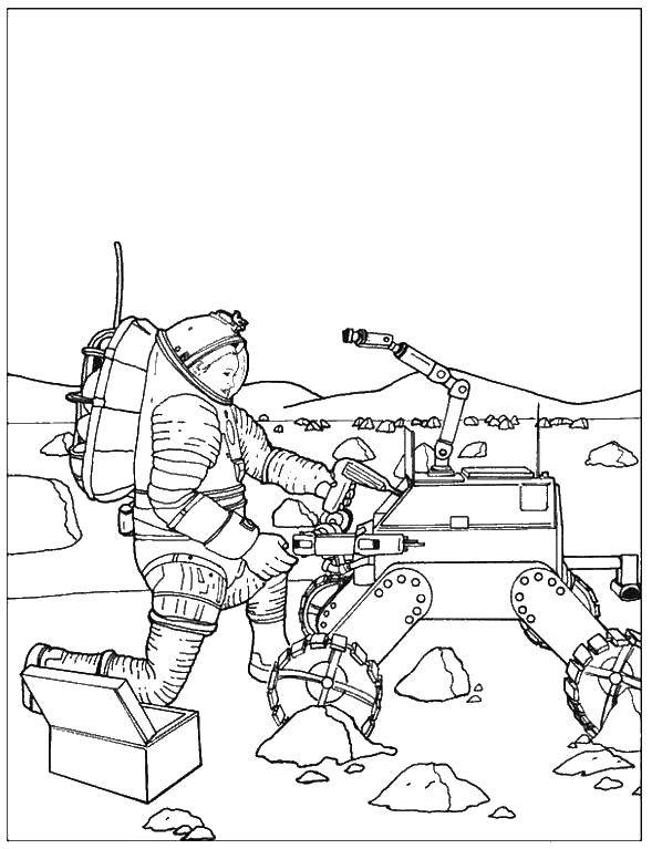 Coloring Astronaut with lunar Rover. Category The day of cosmonautics. Tags:  the lunahod, astronaut.