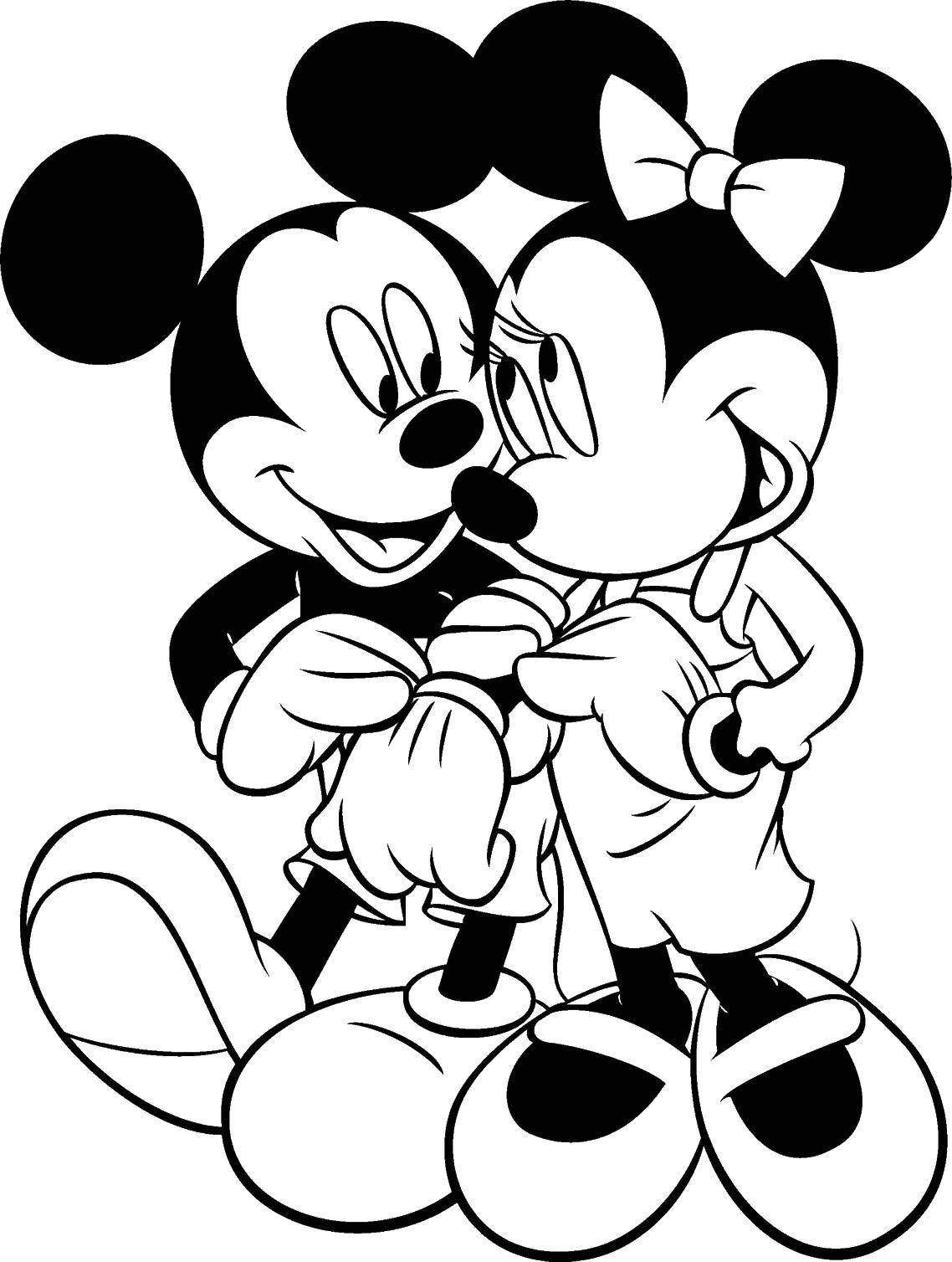 Coloring The love between Mickey and Minnie. Category Disney coloring pages. Tags:  Disney, Mickey Mouse, Minnie Mouse.