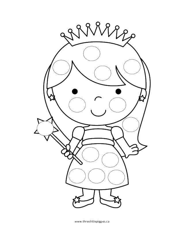 Название: Раскраска Маленькая принцесска с палочкой. Категория: Принцессы. Теги: принцессы, корона, волшебная палочка.
