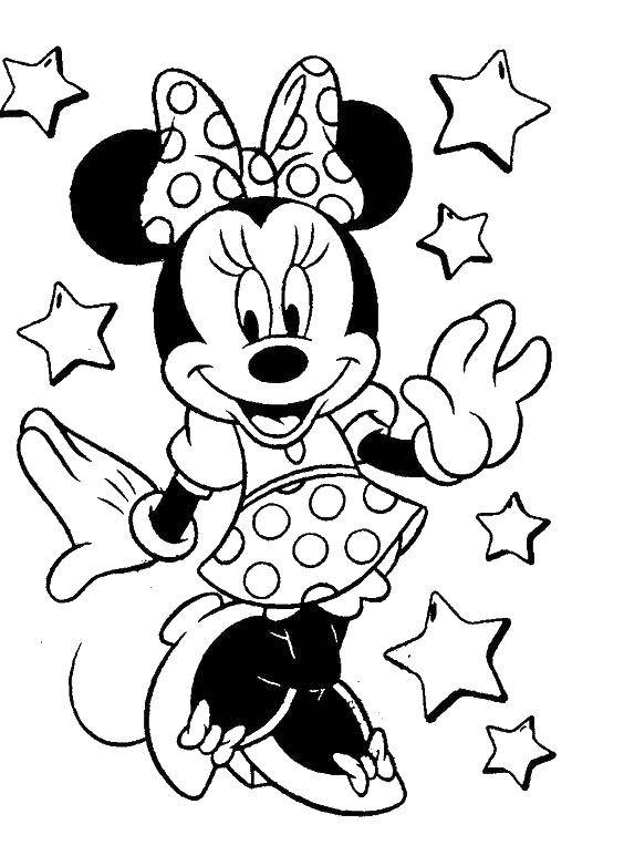Coloring Mini mouse and stars. Category Disney coloring pages. Tags:  Mickey Mouse, Mini Mouse, Disney.