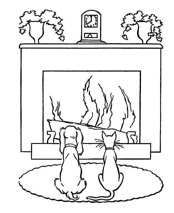 Coloring Monitor the fire. Category Pets allowed. Tags:  Animals, dog, cat.