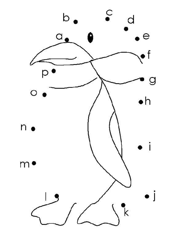 Название: Раскраска Нарисуй по буквам пингвинчика. Категория: Нарисуй по точкам. Теги: Образец, обвести по контуру, точки.