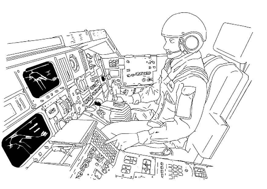 Название: Раскраска Пилот за аппаратурой. Категория: День космонавтики. Теги: космос, планета, ракета, Гагарин, день космонавтики.